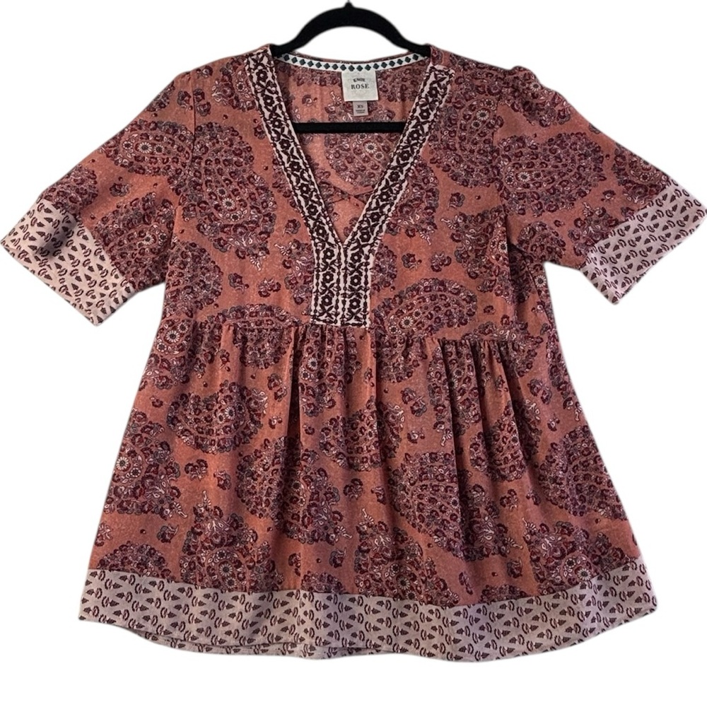 Knox Rose Terracotta and Blue Patterned Top